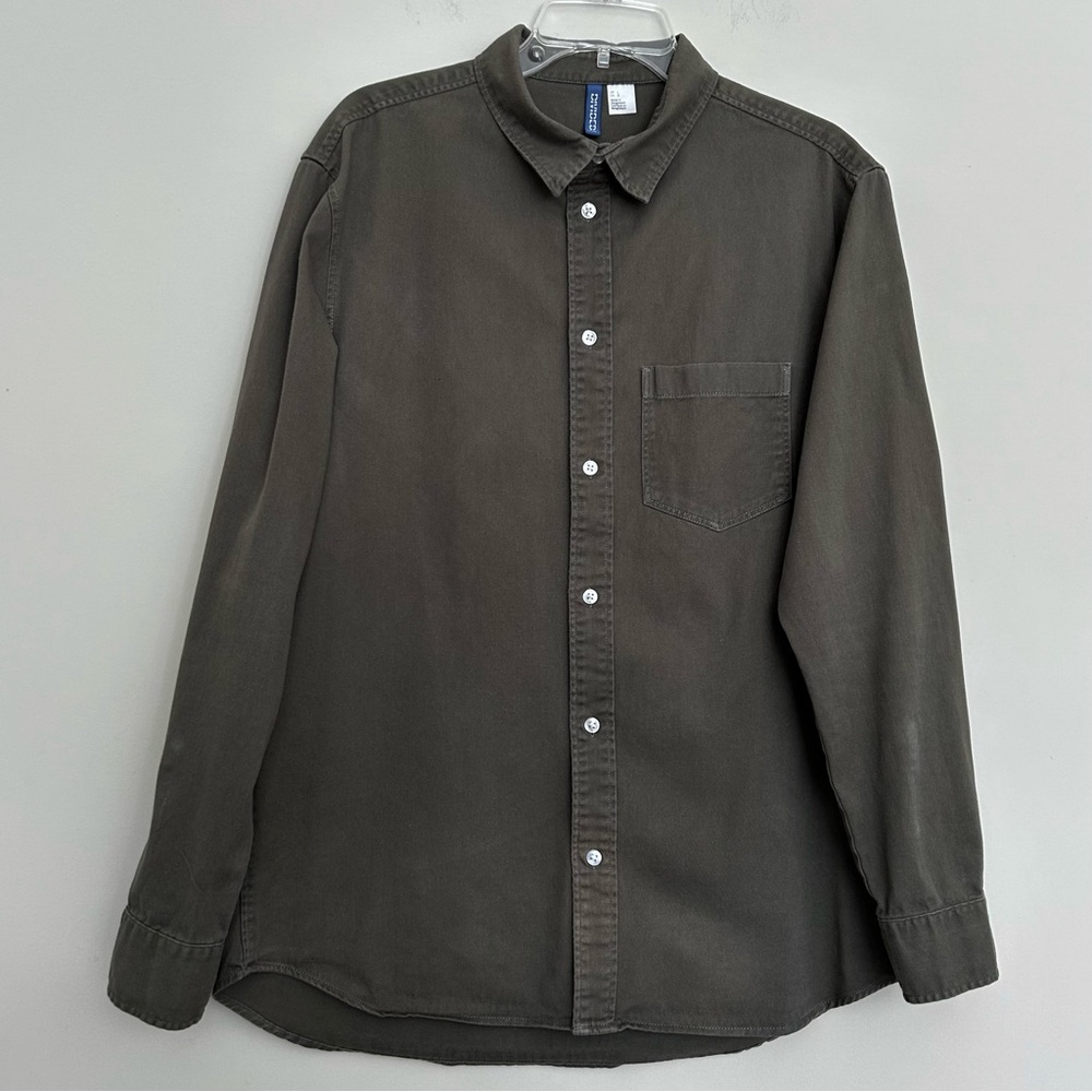 H&M Divided Men's Dark Olive Casual Cotton Shirt